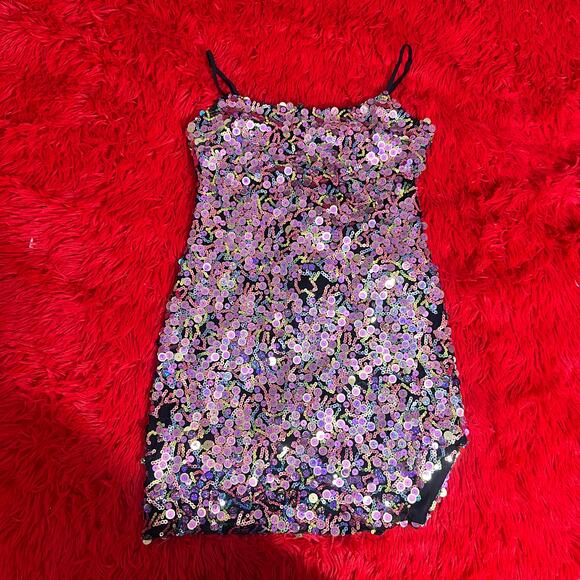 City Studio Pink and Black Sequin Rhinestone Fran Fine 90s Inspired Dress 7/8 - Picture 1 of 4